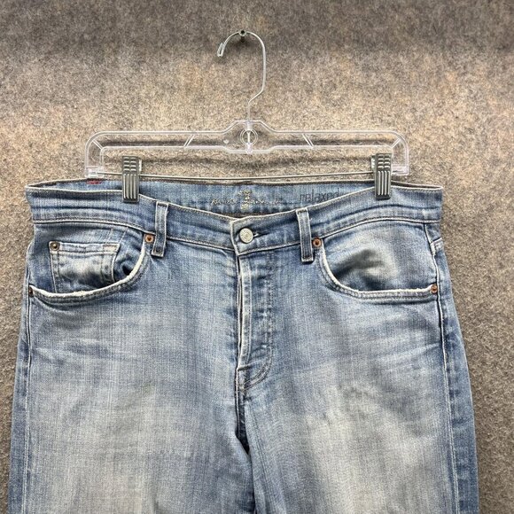 7 For All Mankind Jeans Mens 32 Blue Relaxed Fit Made USA Stretch Denim - Picture 8 of 9
